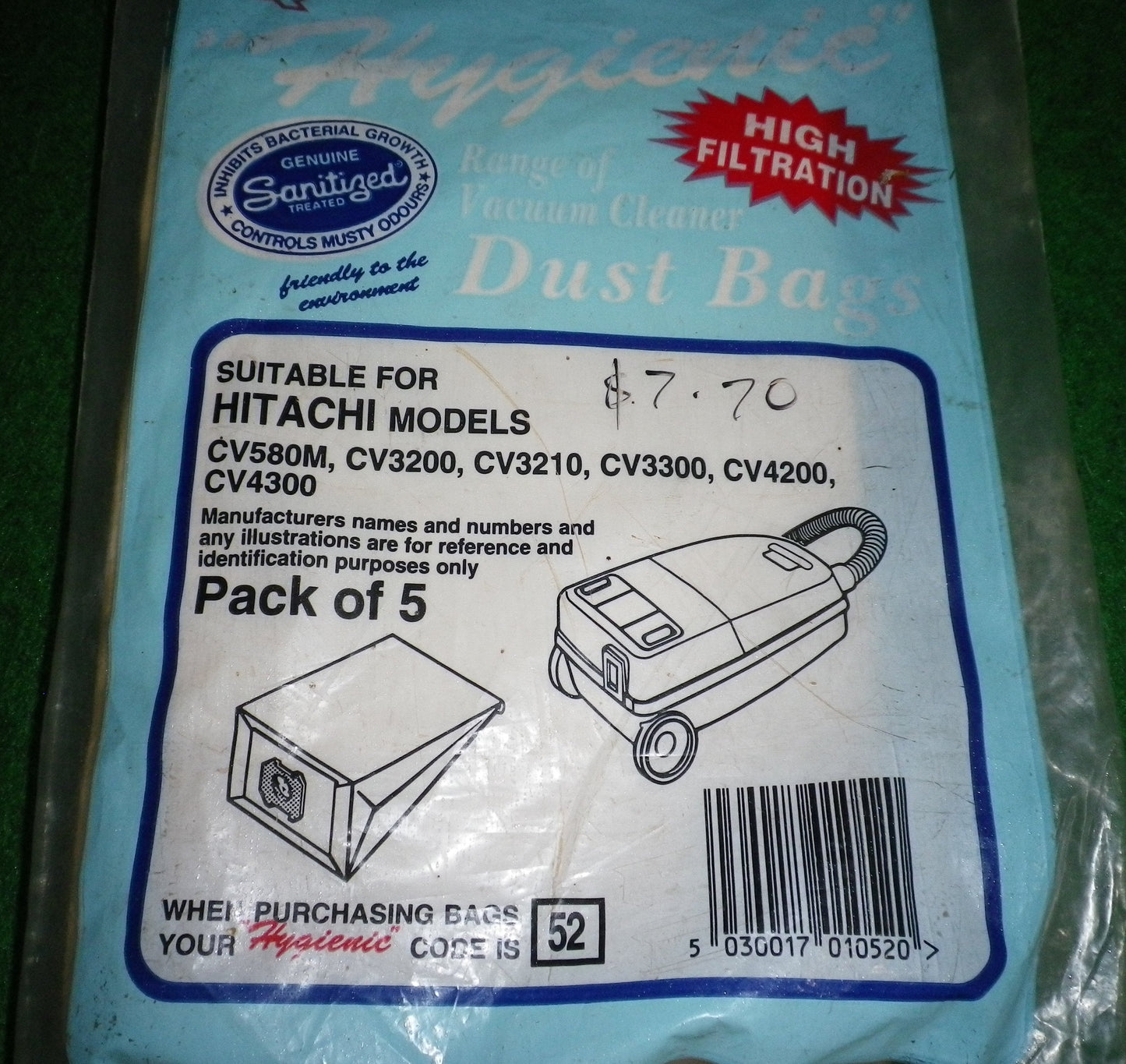 Hitachi CV580M, CV3200, CV4200 Vacuum Cleaner Bags (Pkt 10) - Part No. SDB52