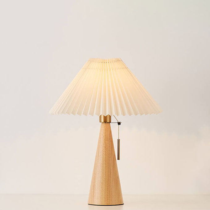 Japanese Wooden Table Lamp With Pleated Fabric Shade