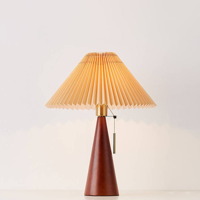 Japanese Wooden Table Lamp With Pleated Fabric Shade