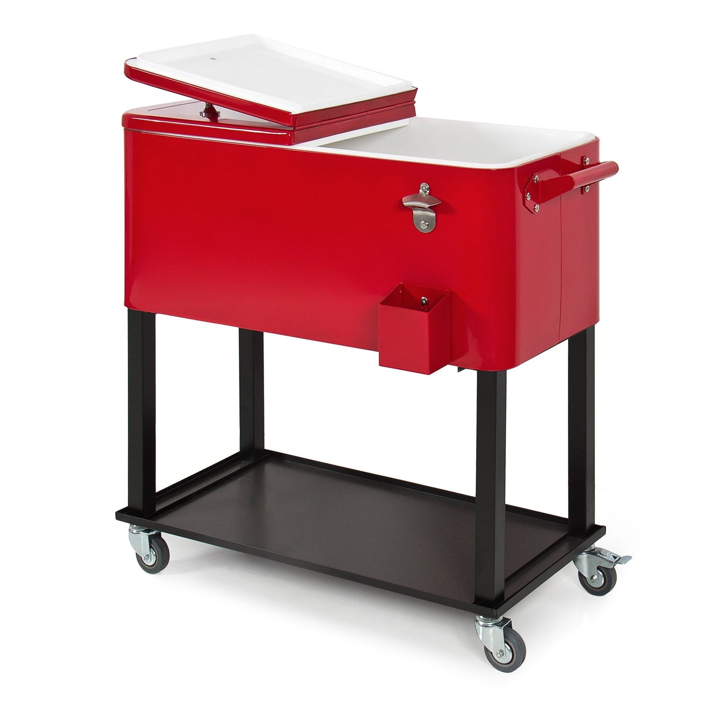 80-Quart Rolling Cooler Cart w/ Bottle Opener, Catch Tray