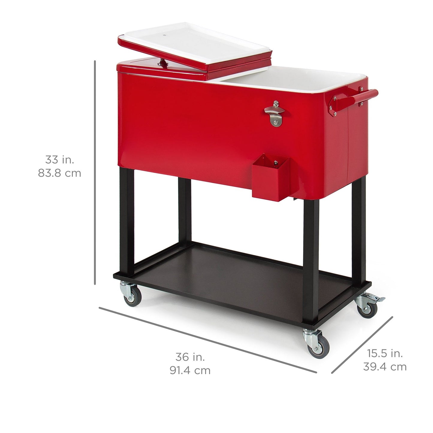 80-Quart Rolling Cooler Cart w/ Bottle Opener, Catch Tray