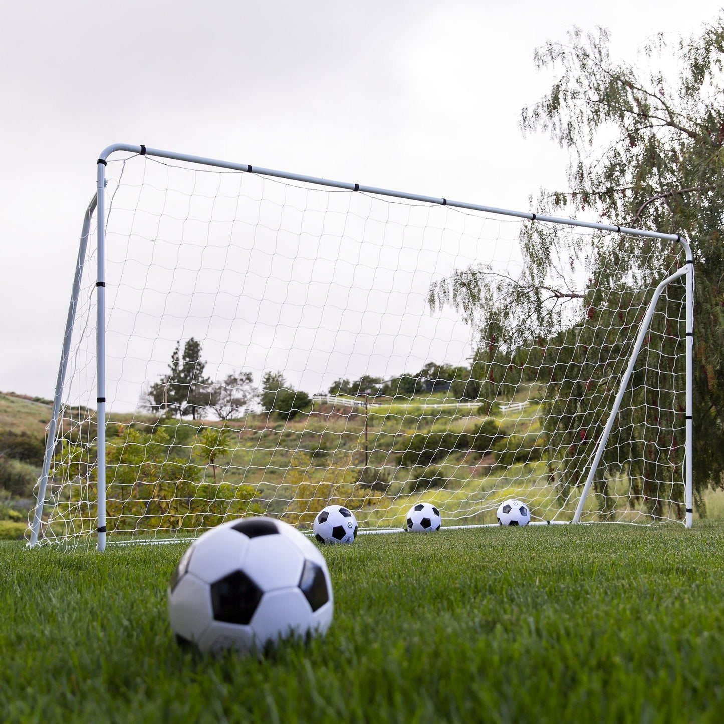 12x6ft Steel Soccer Goal w/ Net, Straps, and Anchors - White