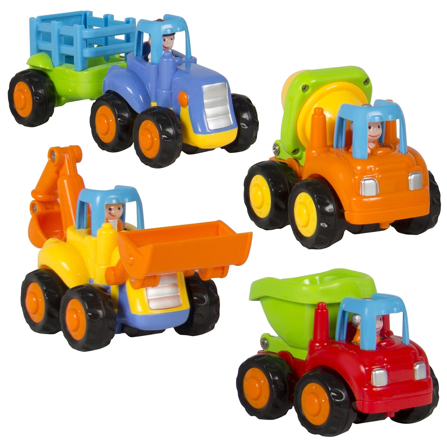 Set of 4 Kids Push and Go Construction Truck Toys