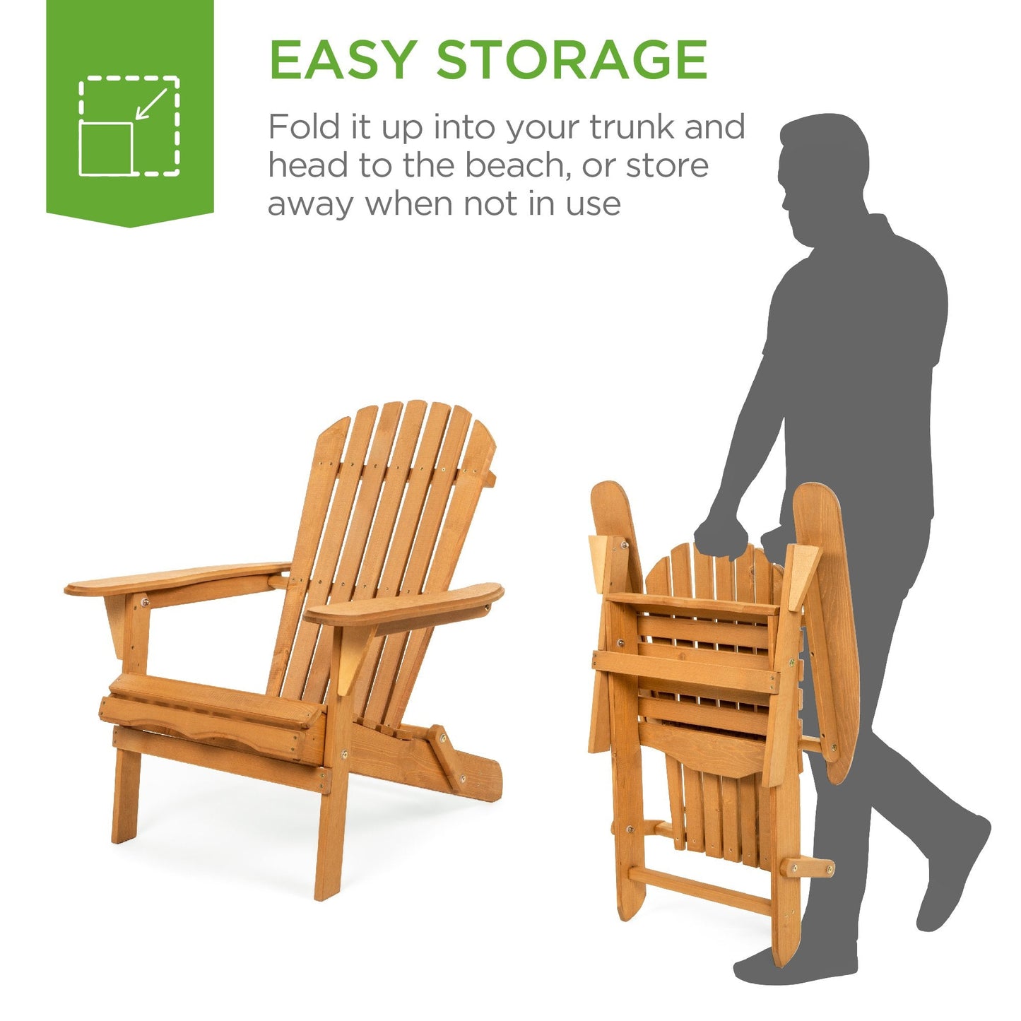 Folding Wood Adirondack Chair Accent Furniture w/ Natural Finish - Brown