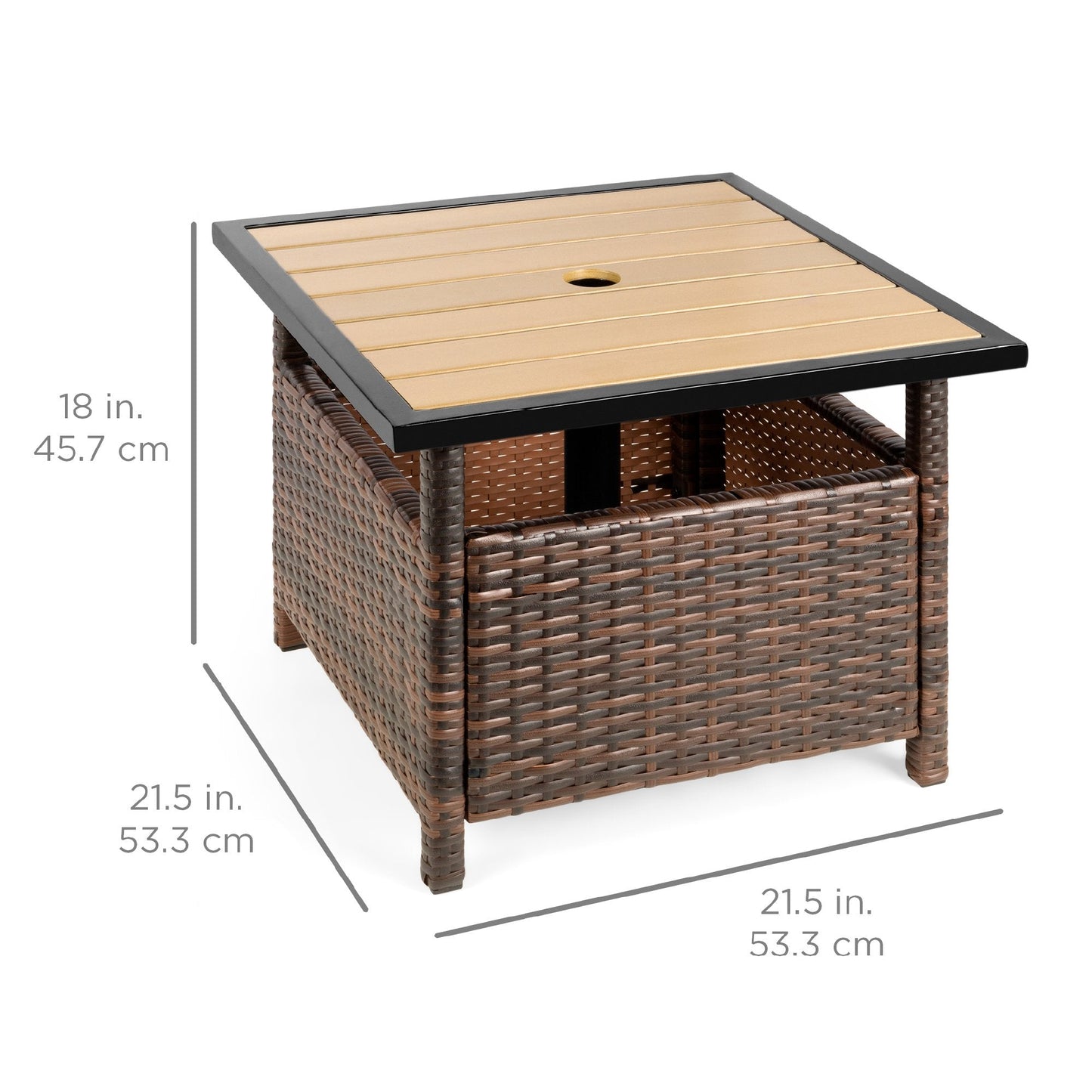 Outdoor Wicker Patio Side Table Accent Furniture w/ Umbrella Hole