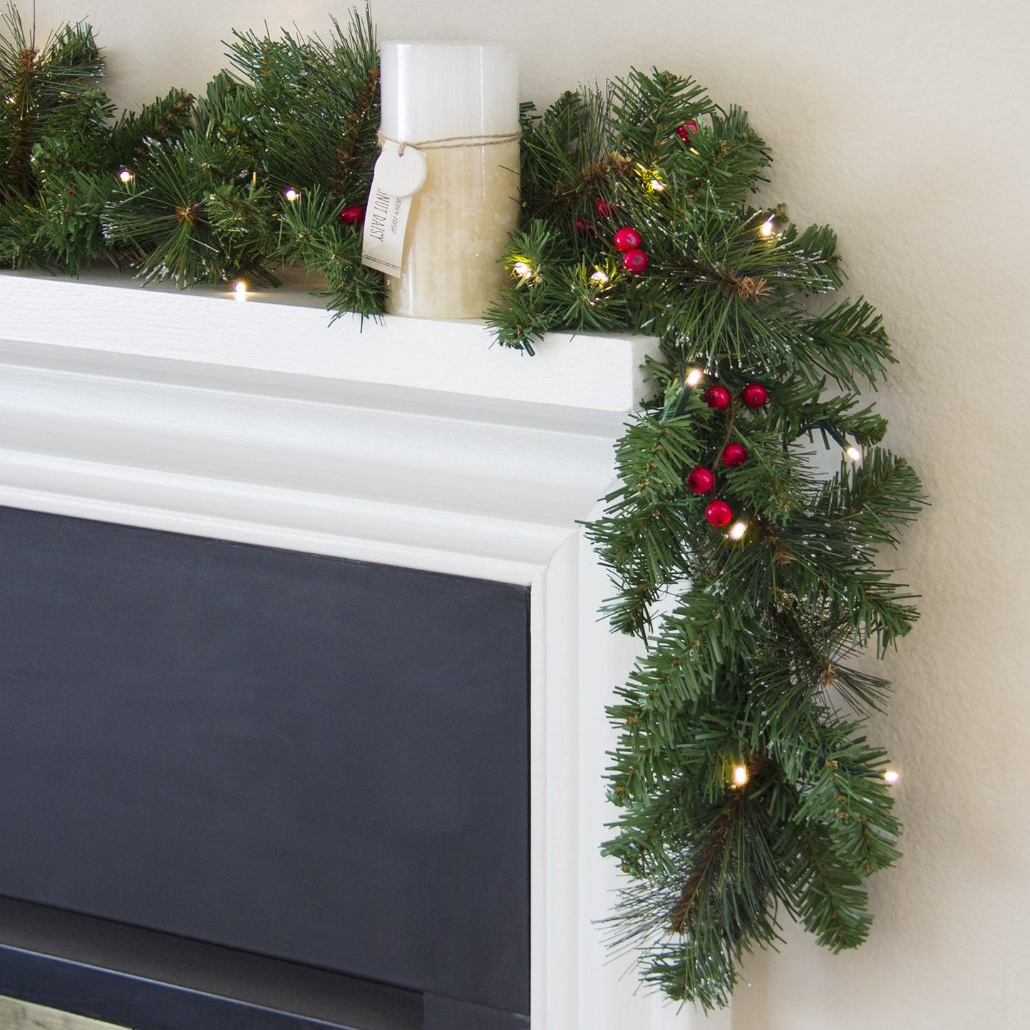 9ft Pre-Lit Christmas Garland w/ 50 Lights, Pine Cones, Berries