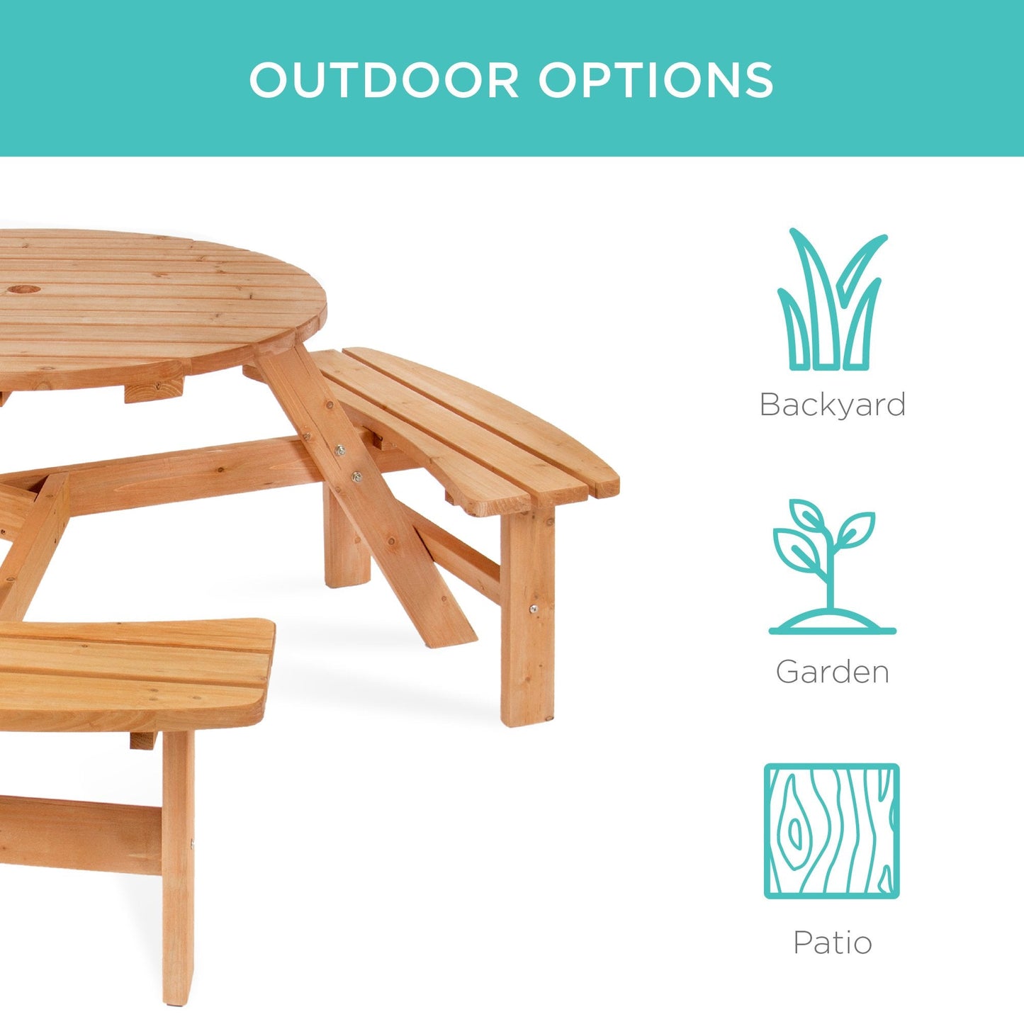 6-Person Circular Wooden Picnic Table w/ Benches