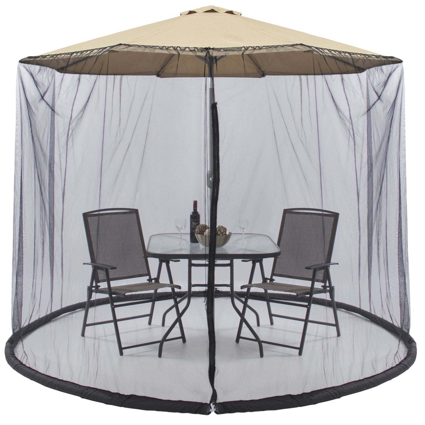 Bug Net Screen Accessory for 9ft Patio Umbrella w/ Zippered Door - Black