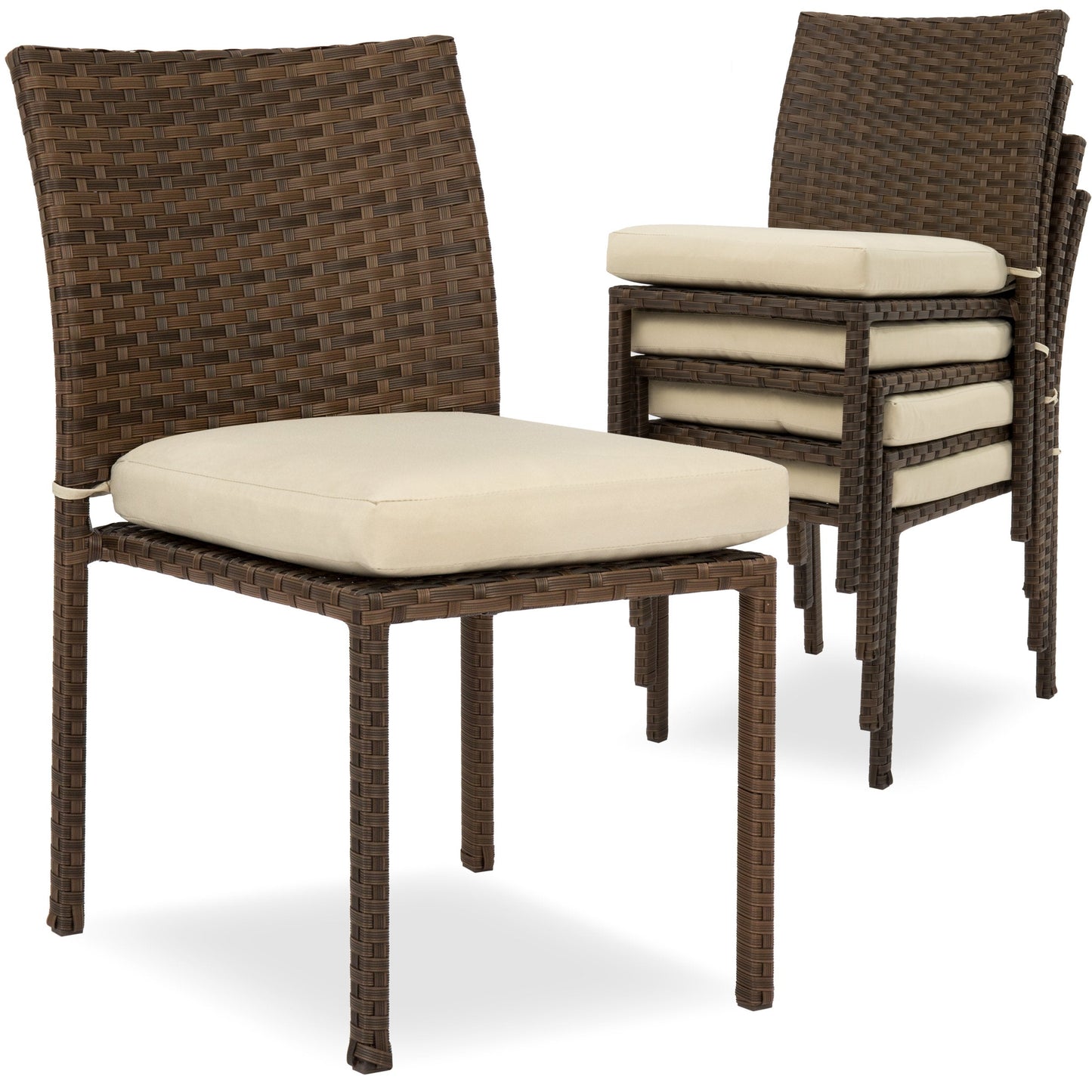 Set of 4 Stackable Outdoor Patio Wicker Chairs w/ Cushions, UV-Resistance