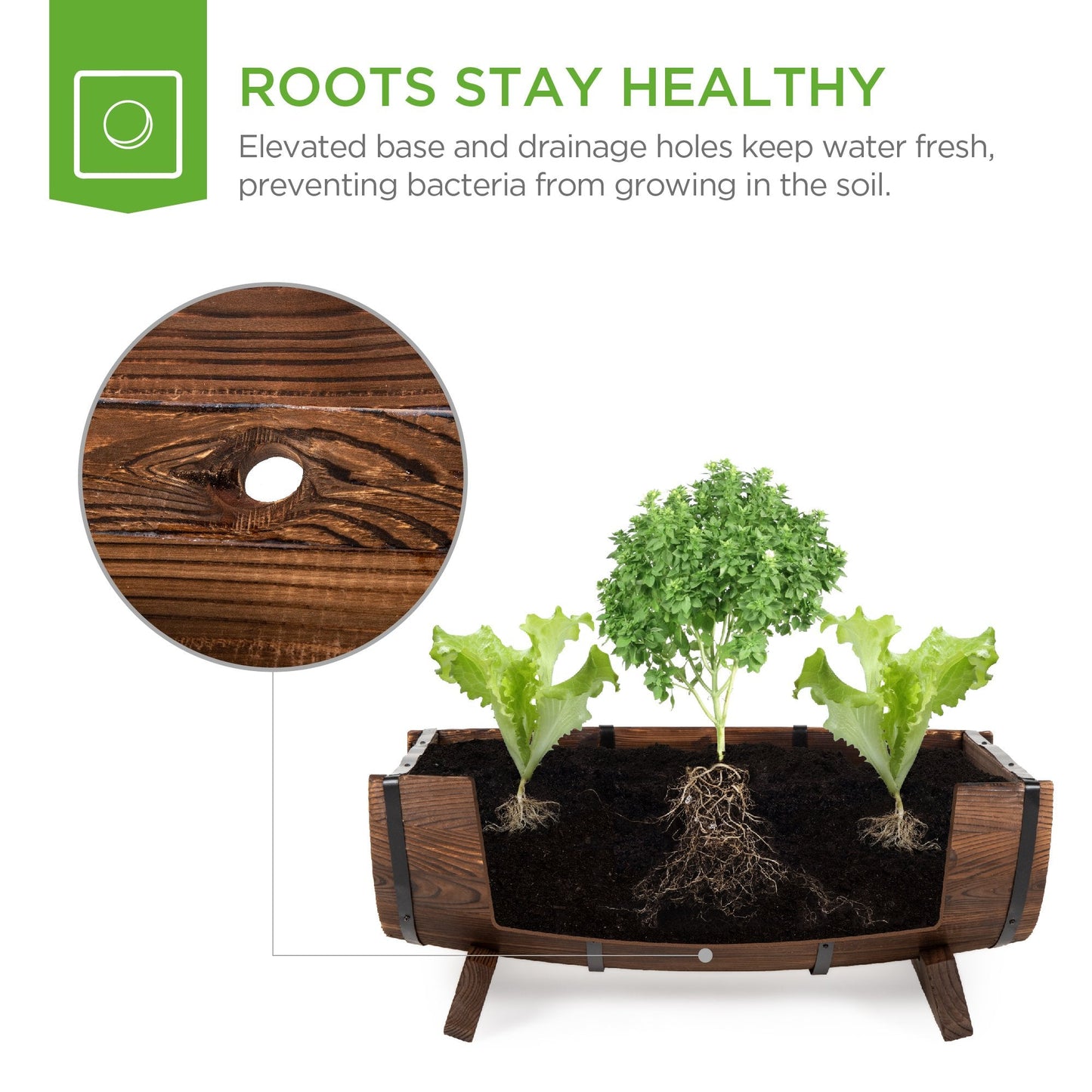 Set of 3 Rustic Wood Half Barrel Garden Planters Set w/ Drainage Holes