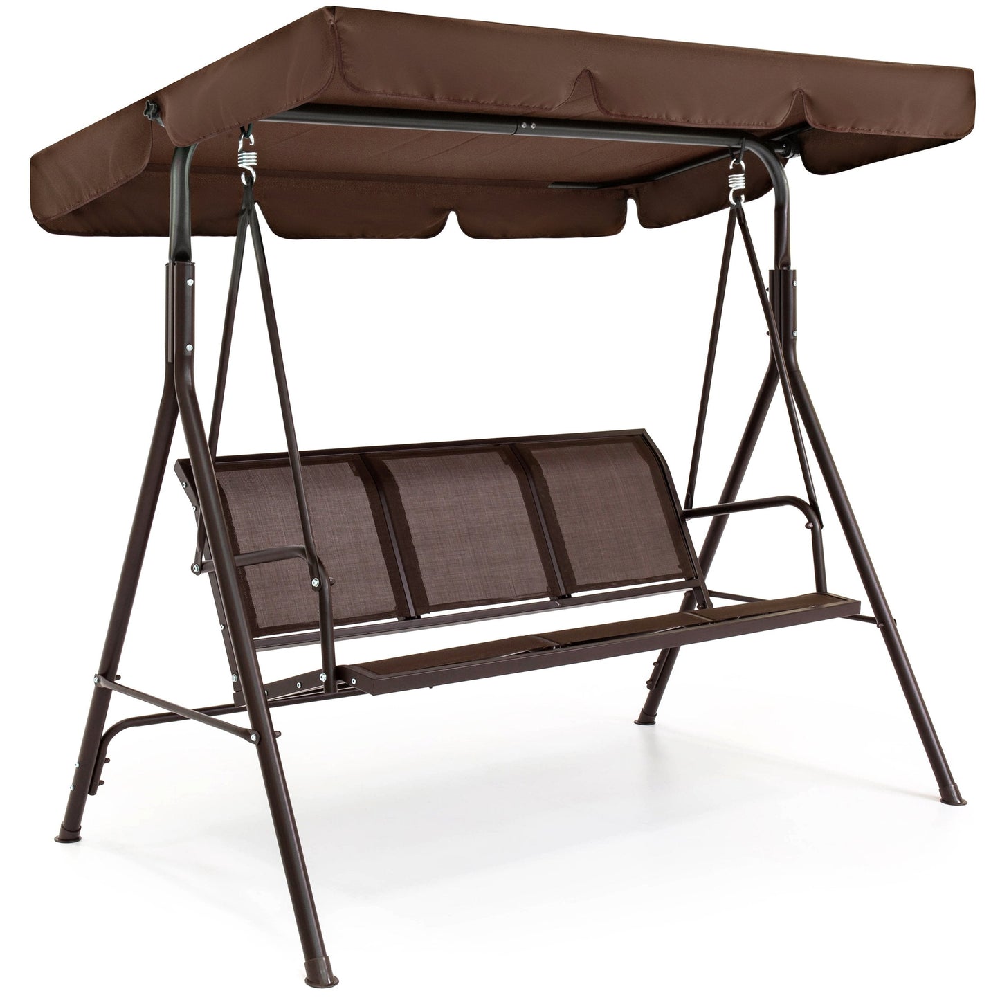 3-Seater Double Outdoor Canopy Swing Chair Bench w/ Mesh Seats