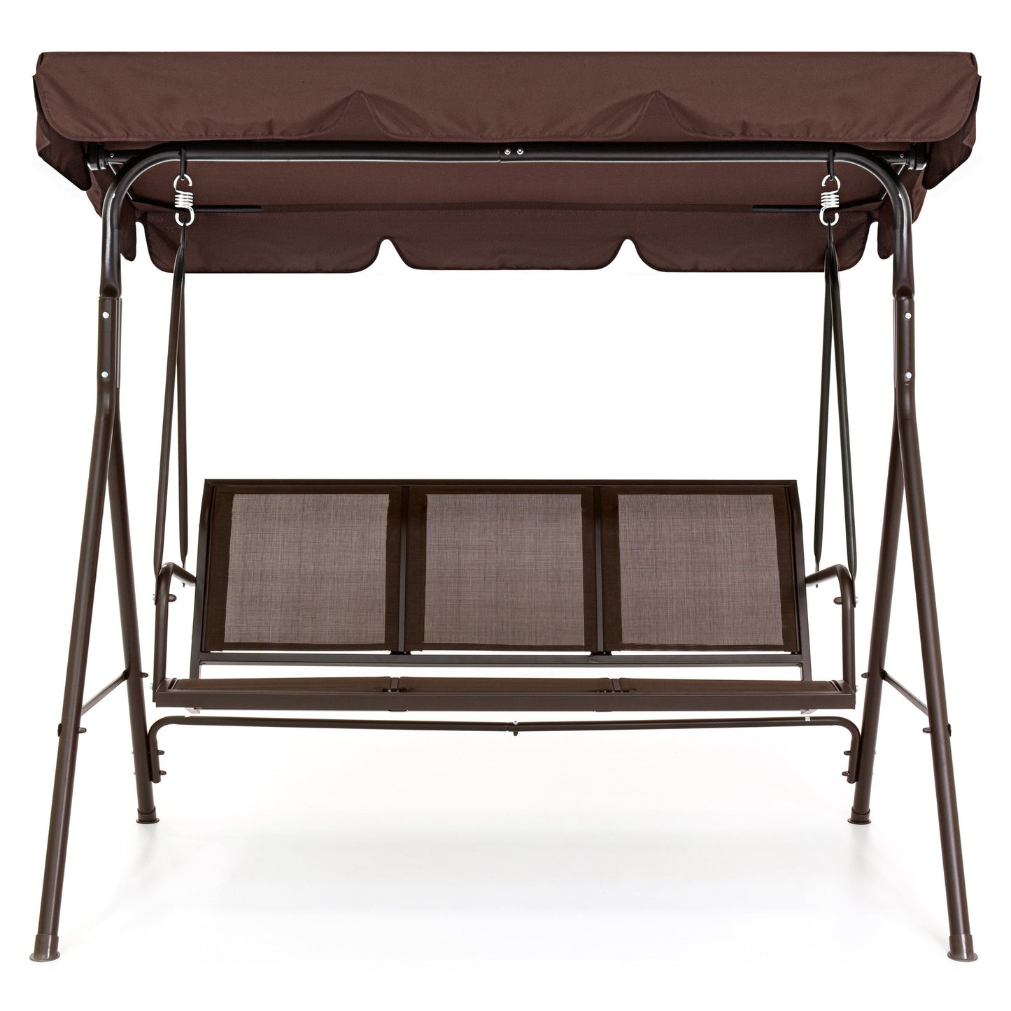 3-Seater Double Outdoor Canopy Swing Chair Bench w/ Mesh Seats