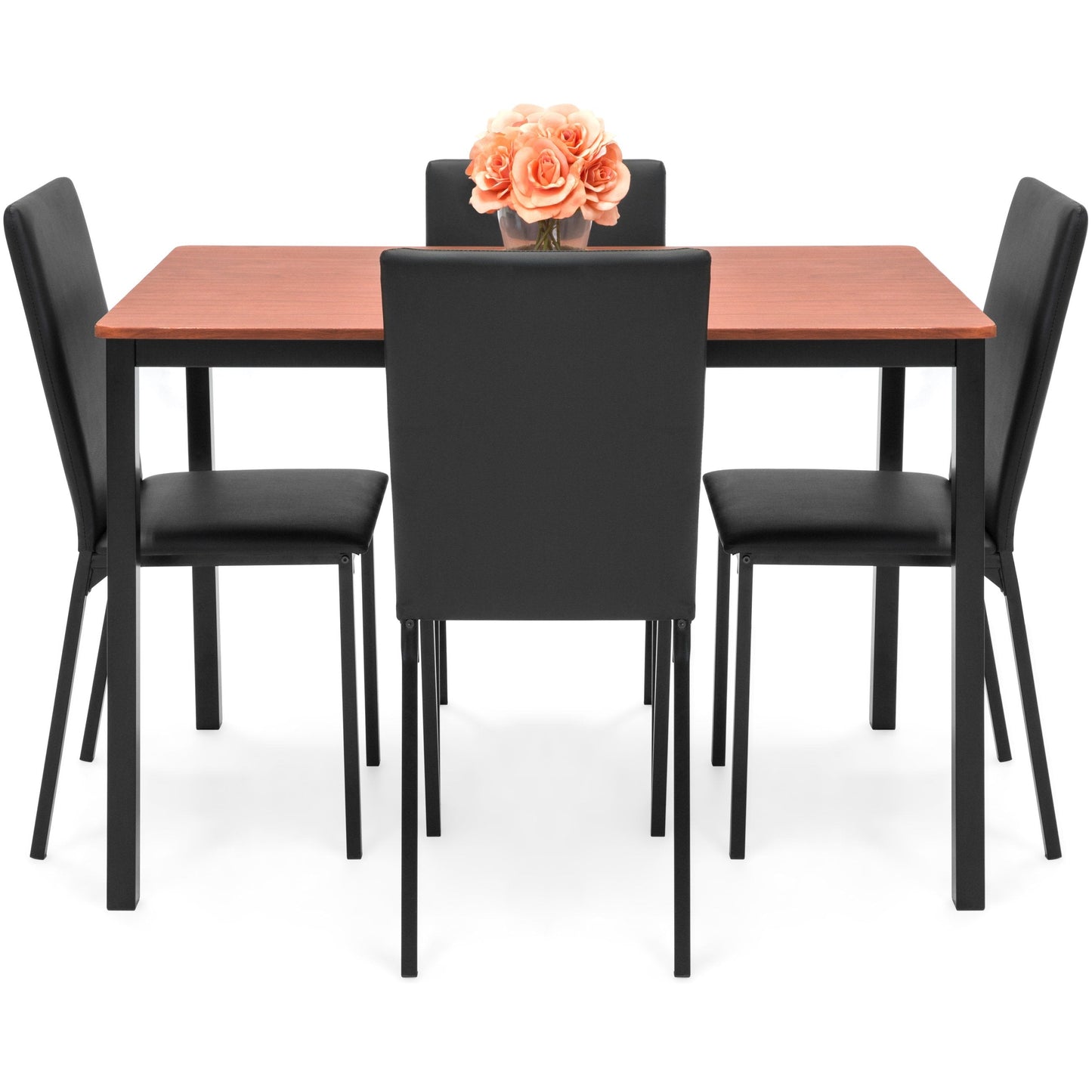 5-Piece Dining Table Set w/ 4 Faux Leather Chairs