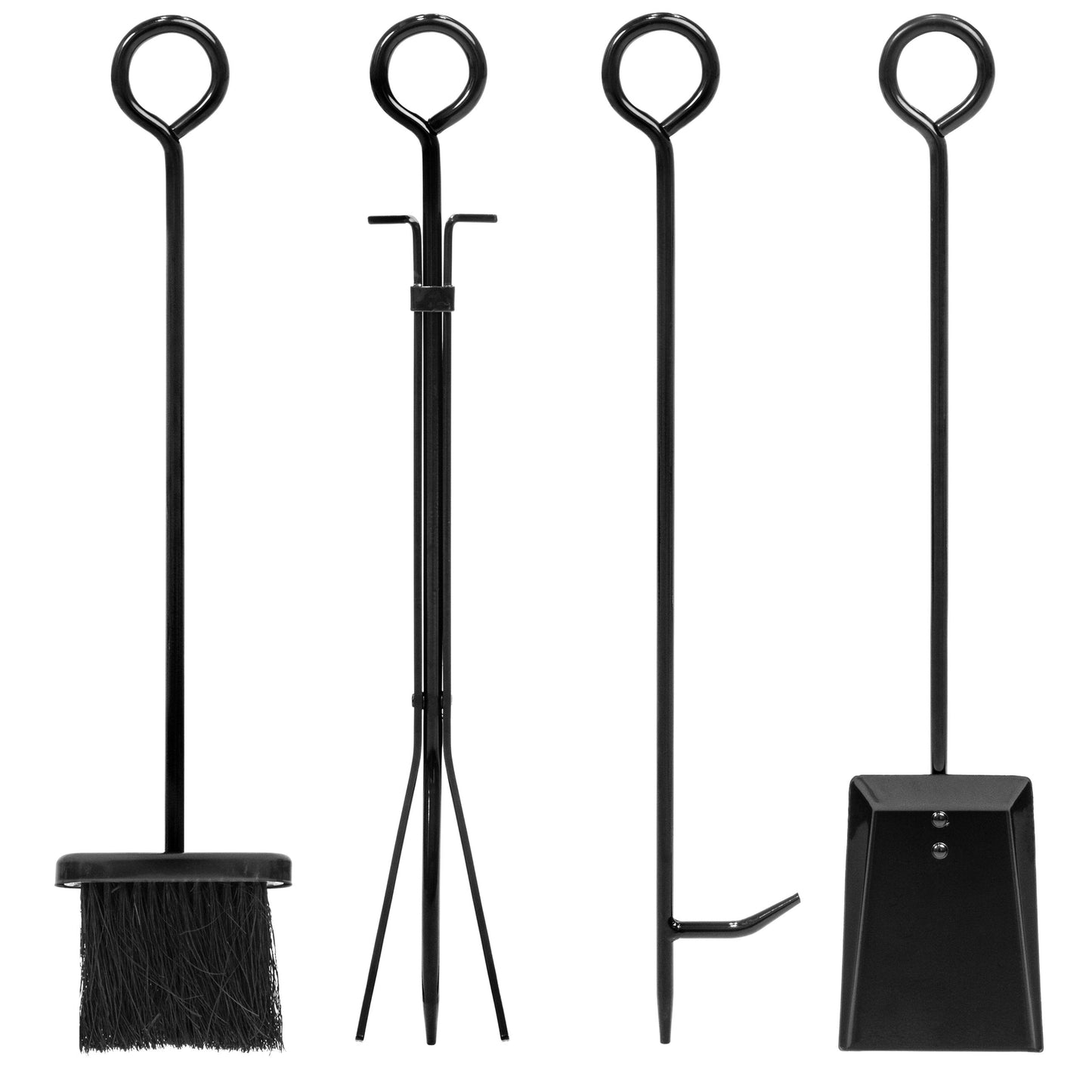 5-Piece Firewood Log Rack Holder Tools Set w/ Hook, Broom, Shovel, Tongs
