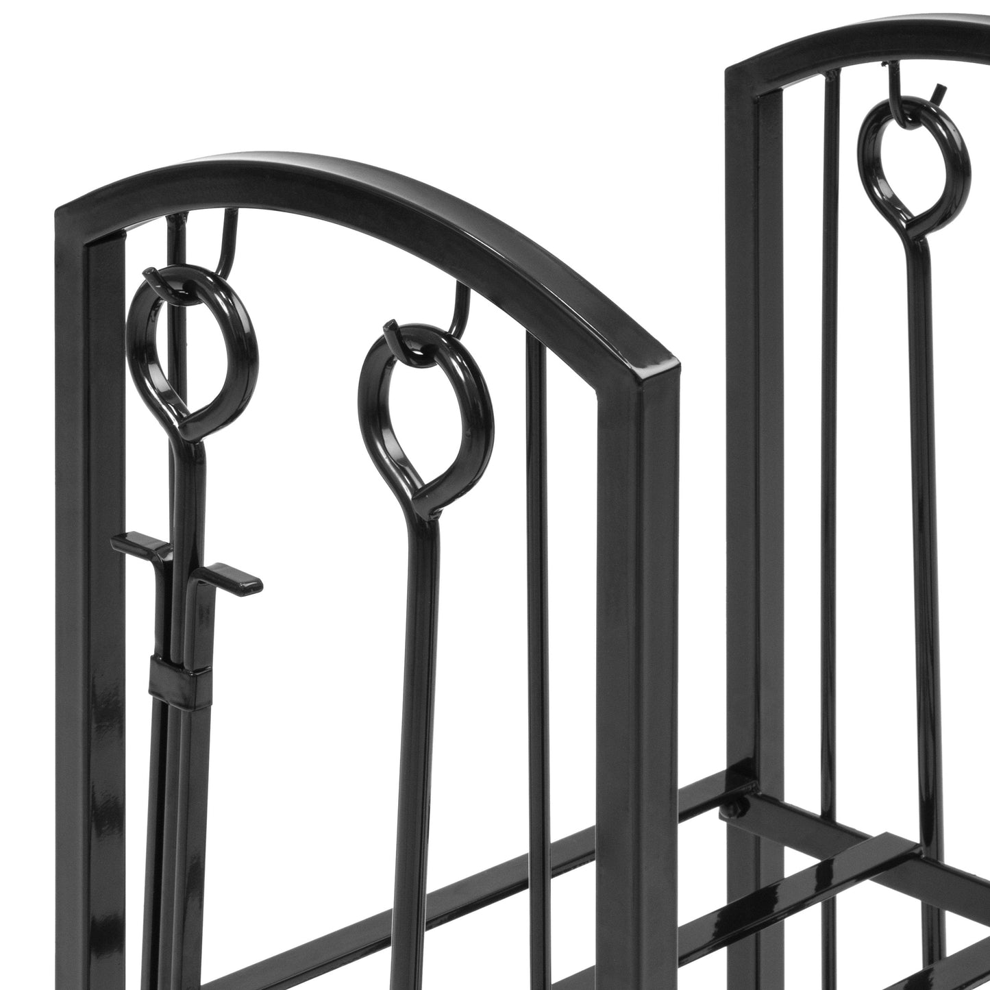 5-Piece Firewood Log Rack Holder Tools Set w/ Hook, Broom, Shovel, Tongs