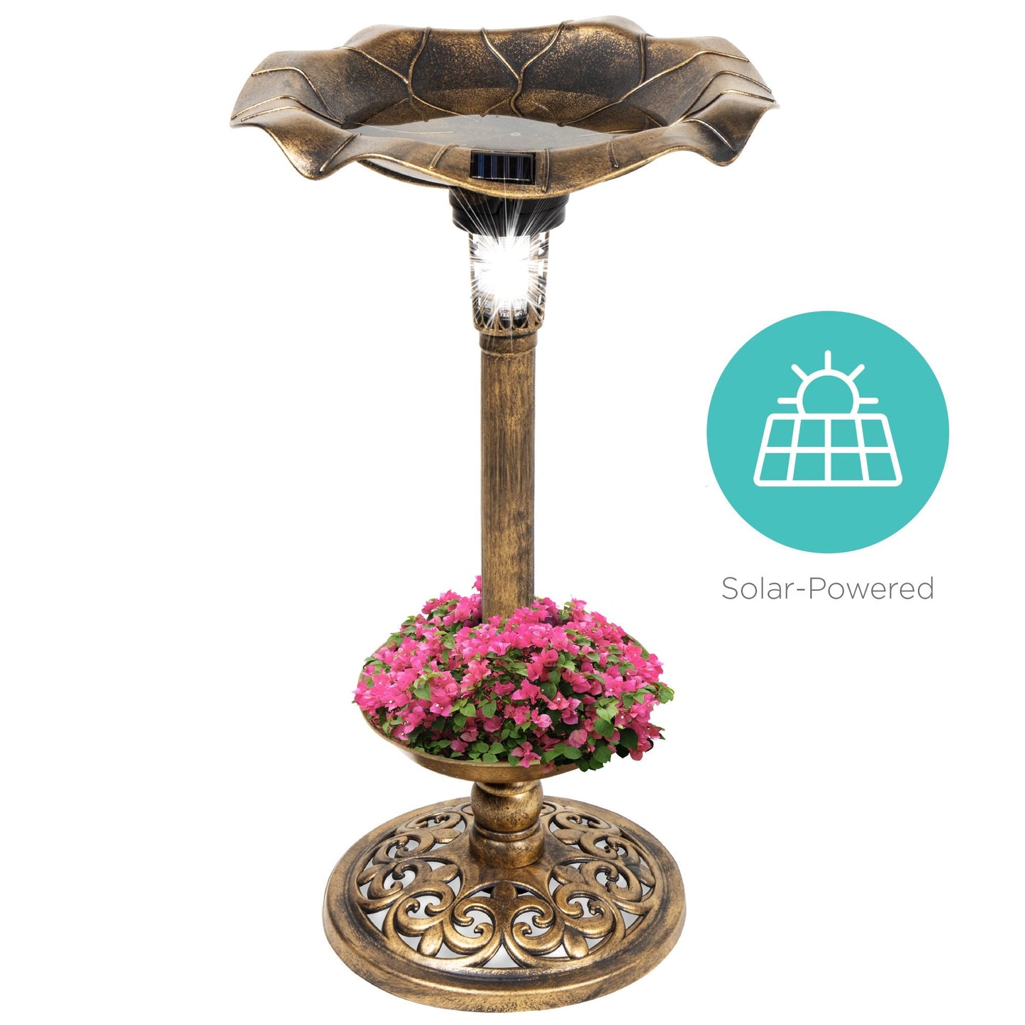 Solar Lighted Bird Bath w/ Planter
