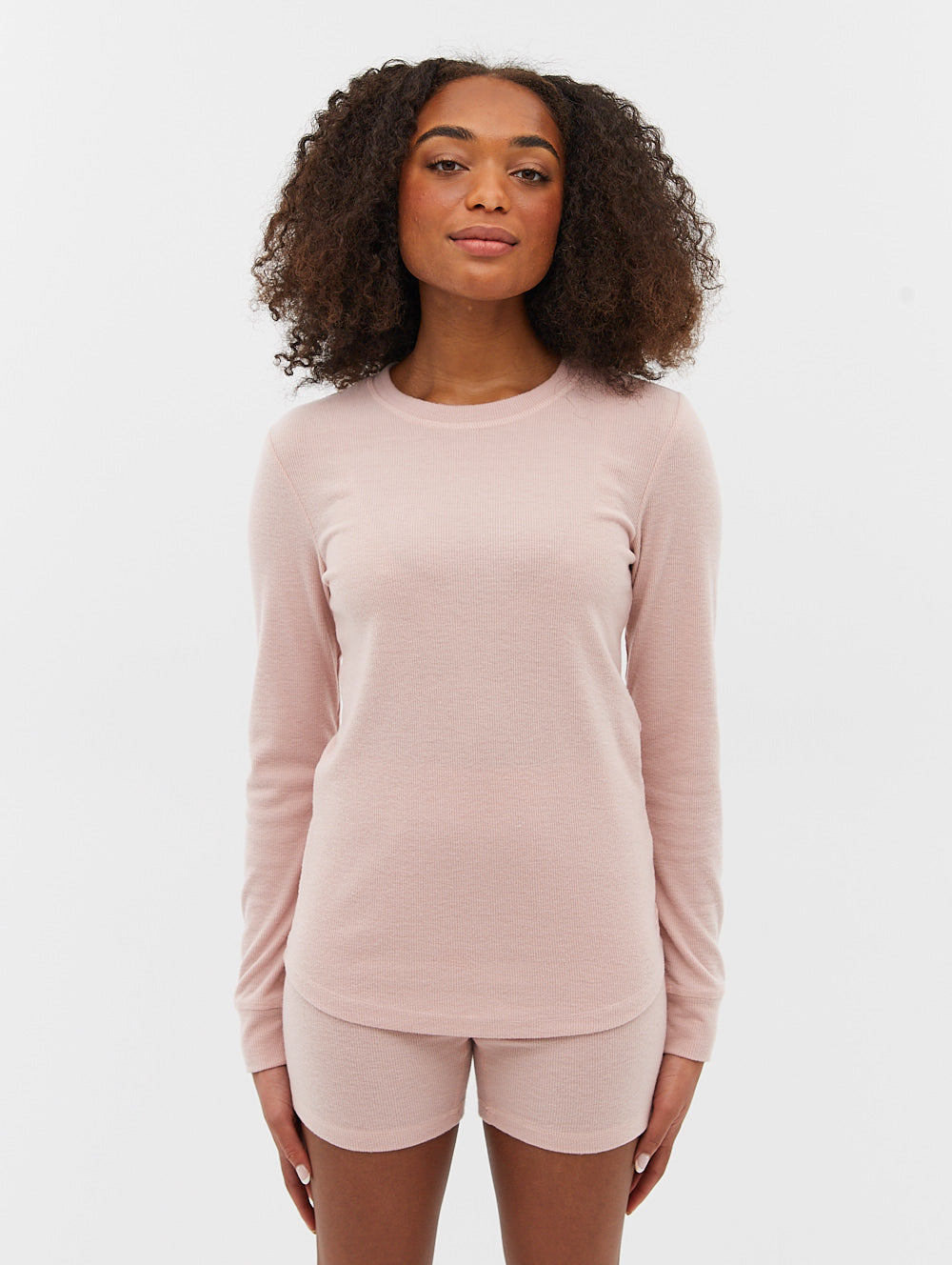 Brushed Rib Knit Long Sleeve Tee & Shorts Set