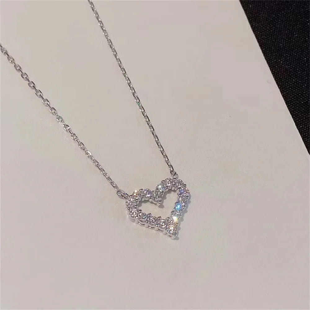 Romantic Zircon Heart Pendant Necklace for Women