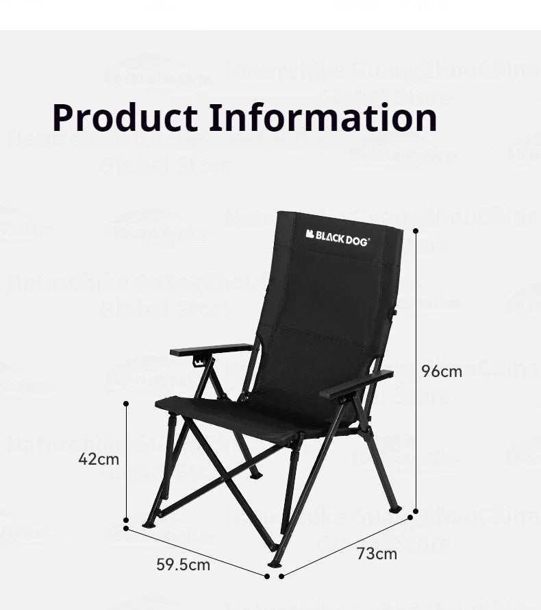 BLACKDOG High Back Folding Recliner Portable Lounger Chair High Backrest Load Bearing 120kg Carbon Steel Wood Armchair 4 Adjustable Camping Seat