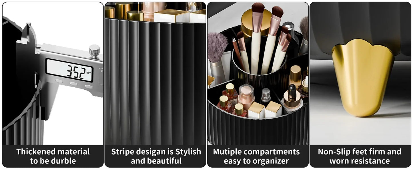 Makeup Brush Holder Organizer – 5 Slot 360° Rotating Desktop Storage for Vanity, Bathroom & Office