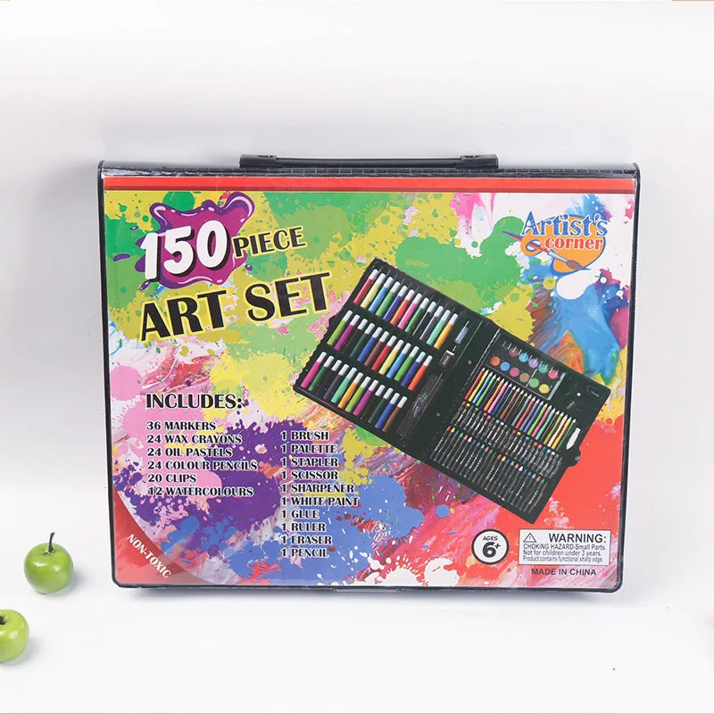 150-Piece Children's Art Brush Set - Oil Paint, Watercolor Pens, Crayons & Pencils in Gift Box for Creative Painting Fun