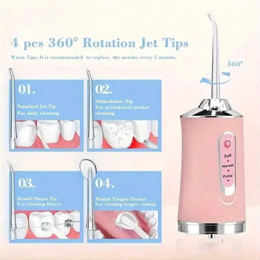 Portable Oral Irrigator Water Flosser – USB Rechargeable Dental Cleaning Tool with 4 Nozzles & 200ML Tank