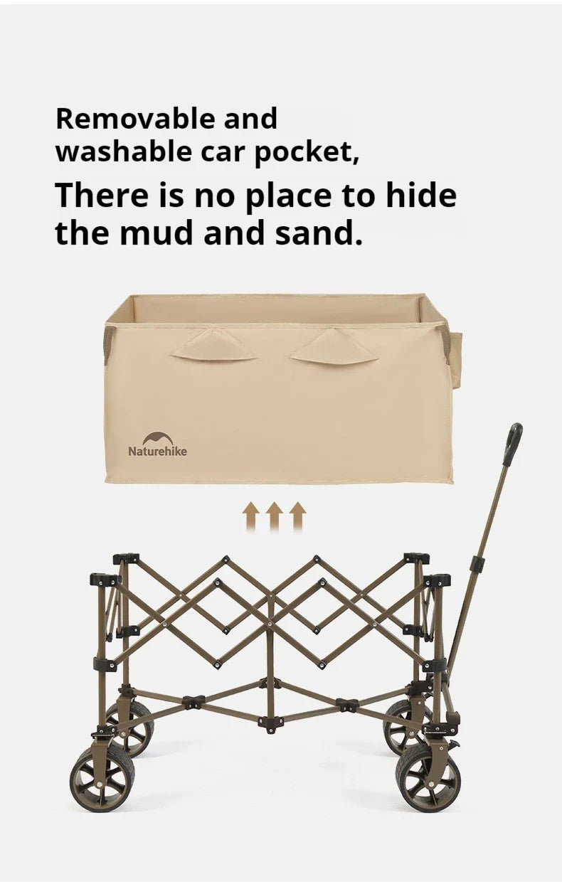 Naturehike Multi-Terrain Gathering Cart Multifunction Foldable Camping Trolley Large Capacity Outdoor Cart Wagon Collapsible 360°