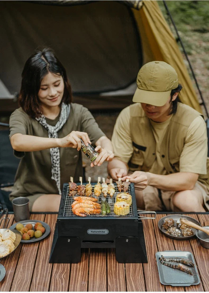 Naturehike Folding Charcoal Grill Outdoor Portable 1-2 Persons BBQ Desk Tabletop Stove Furnance Camping Picnic Barbecue Burner Cooking Grill Stand