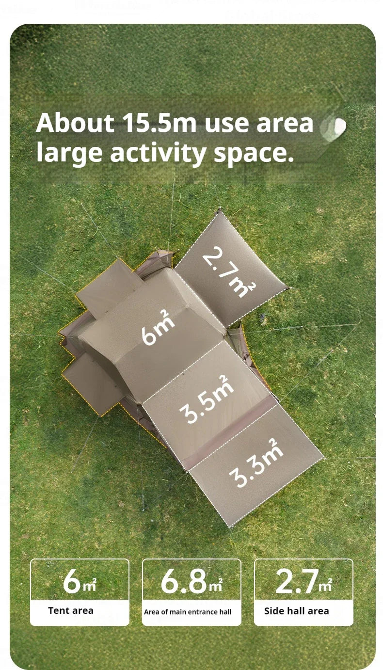 PRE-ORDER Naturehike VILLAGE 6.0 Gen 2 Flagship Edition Fast Automatic Cabin Tent Ti Black Coated Sunscreen Large 15m² Use Space 4 Person Waterproof