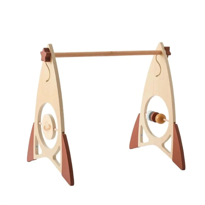 Wooden Baby Play Gym with Music Activity Mat for 0-12 Months - Sensory Development Toys with Mobile Bells for Limb Exercises