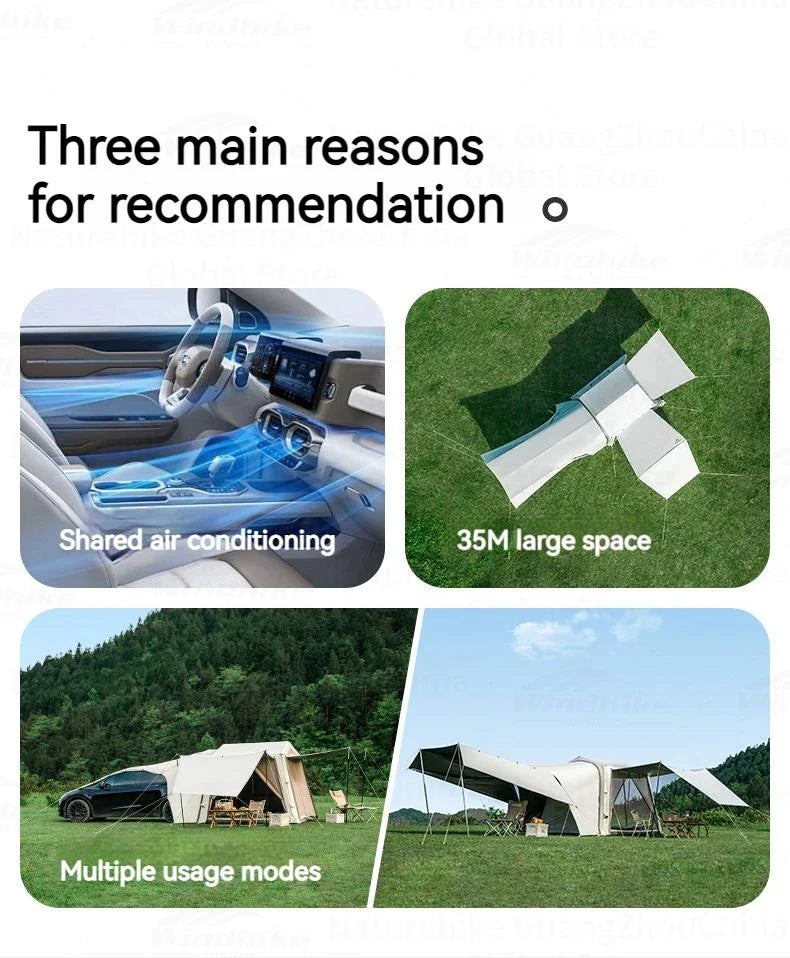 Naturehike AIR 7.0 Inflatable Car Tail Tent Portable SUV MPV Side Tunnel Tent Sunshade Waterproof Beach Car Rear Tent Camping Outdoor 35㎡ With Canopy