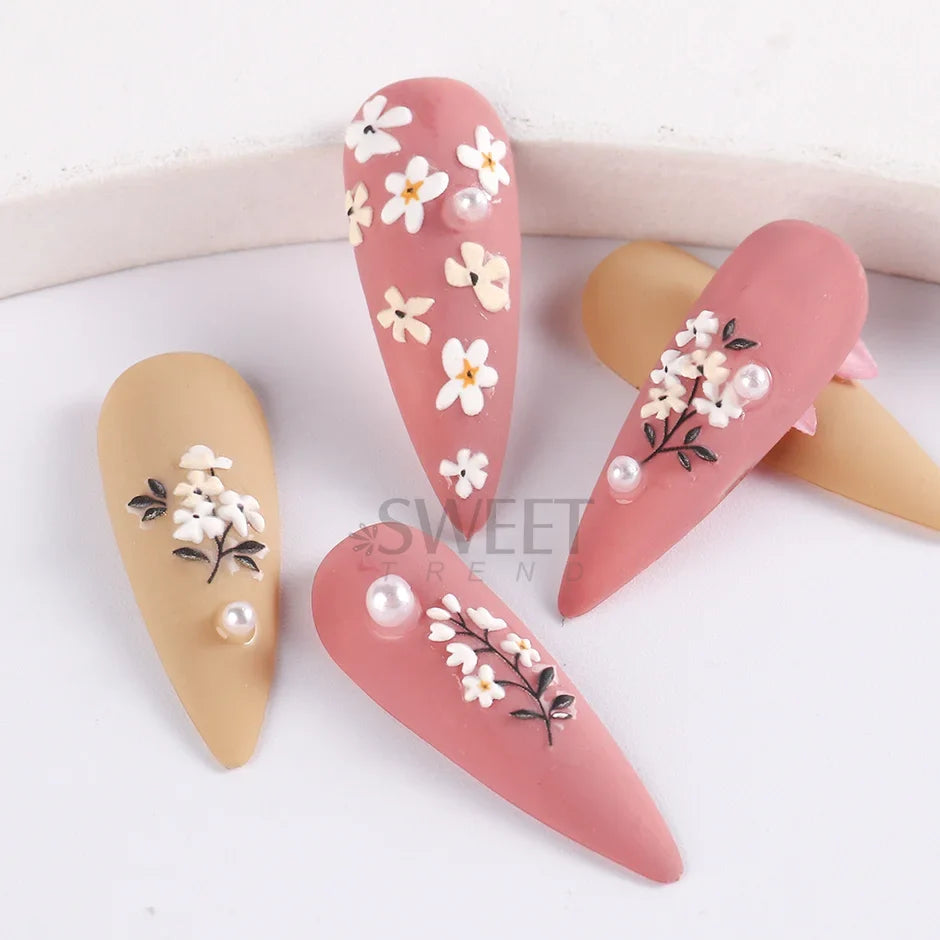 5D embossed flower nail stickers