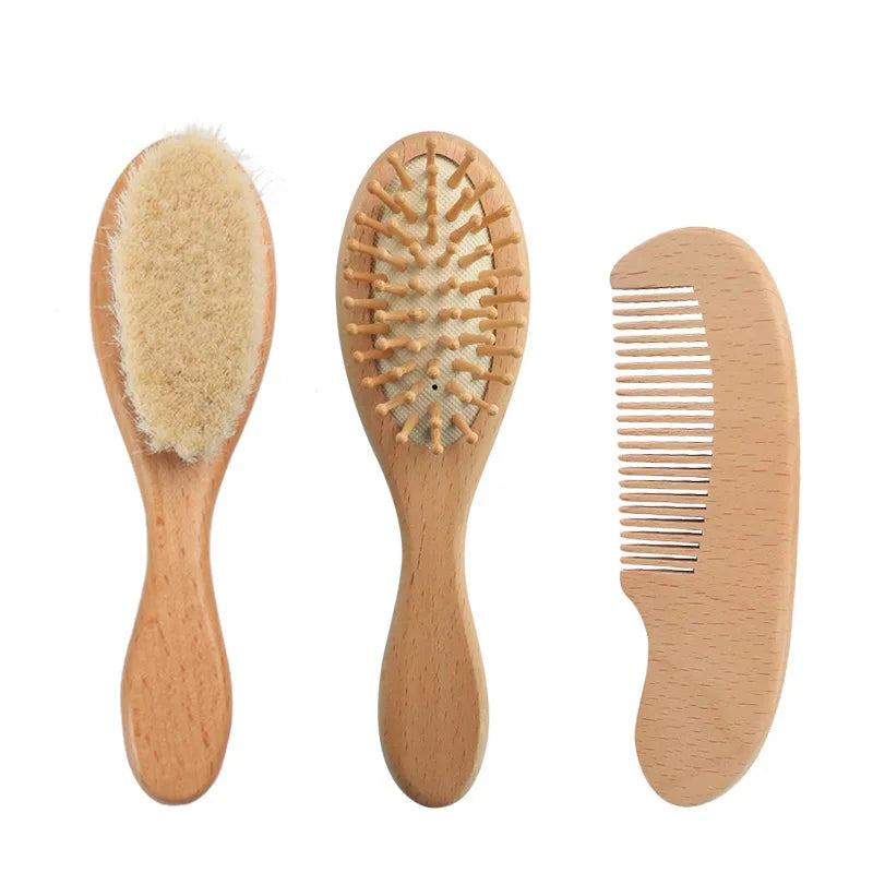 Newborn wooden comb & baby hairbrush set