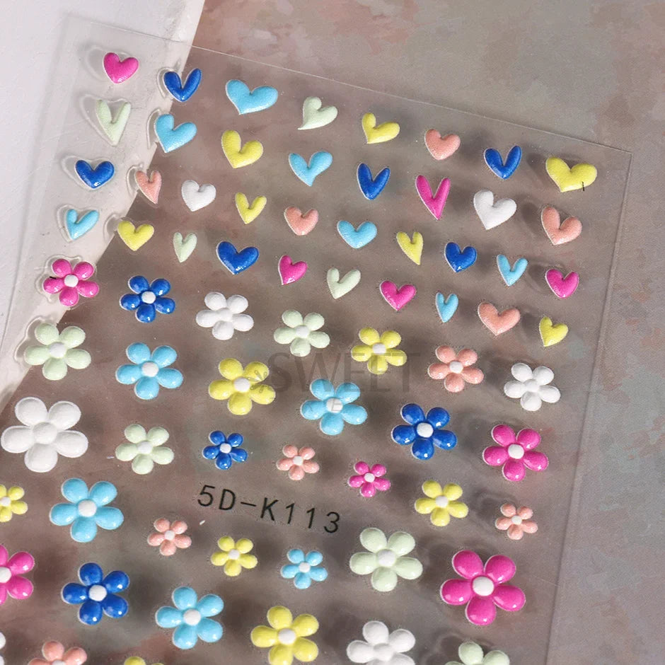 5D embossed flower nail stickers