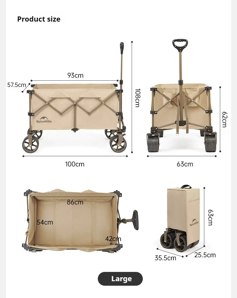 Naturehike Multi-Terrain Gathering Cart Multifunction Foldable Camping Trolley Large Capacity Outdoor Cart Wagon Collapsible 360°