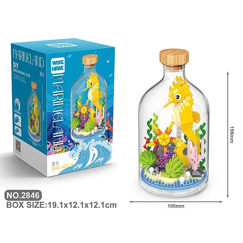Creative Children's Building Blocks Set - Flamingo & Seahorse Educational Toys in Bottled Design