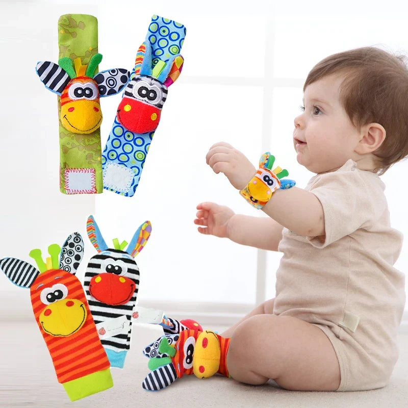 Newborn Cartoon Plush Socks Wrist Strap Rattles Baby Toys 0-36 Months