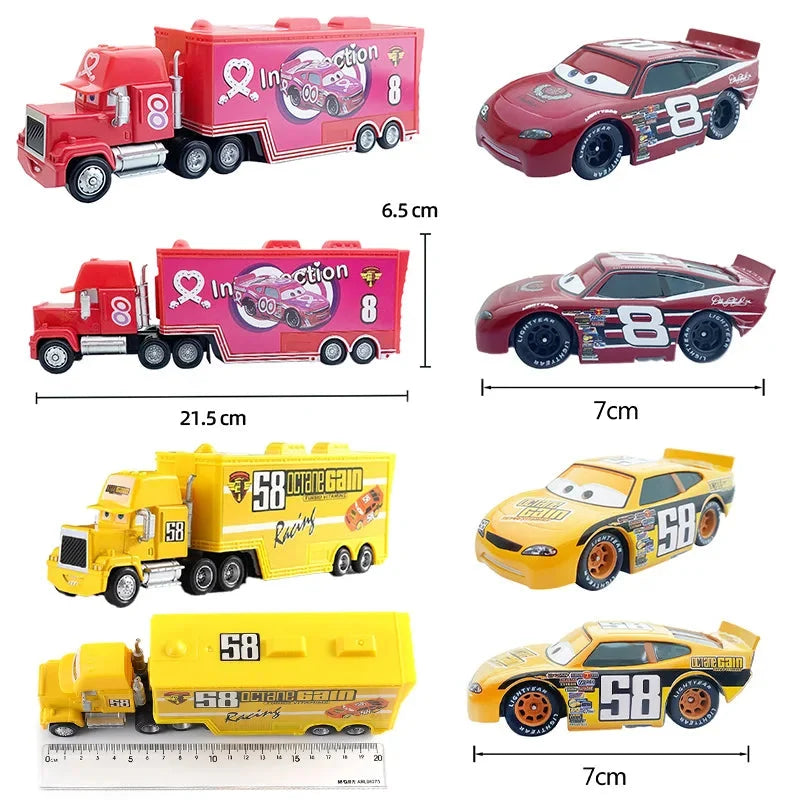Disney Pixar Cars 3 Lightning McQueen, Jackson Storm, Cruz Ramirez, Hudson Mack Truck & Chick Hicks Toy Set