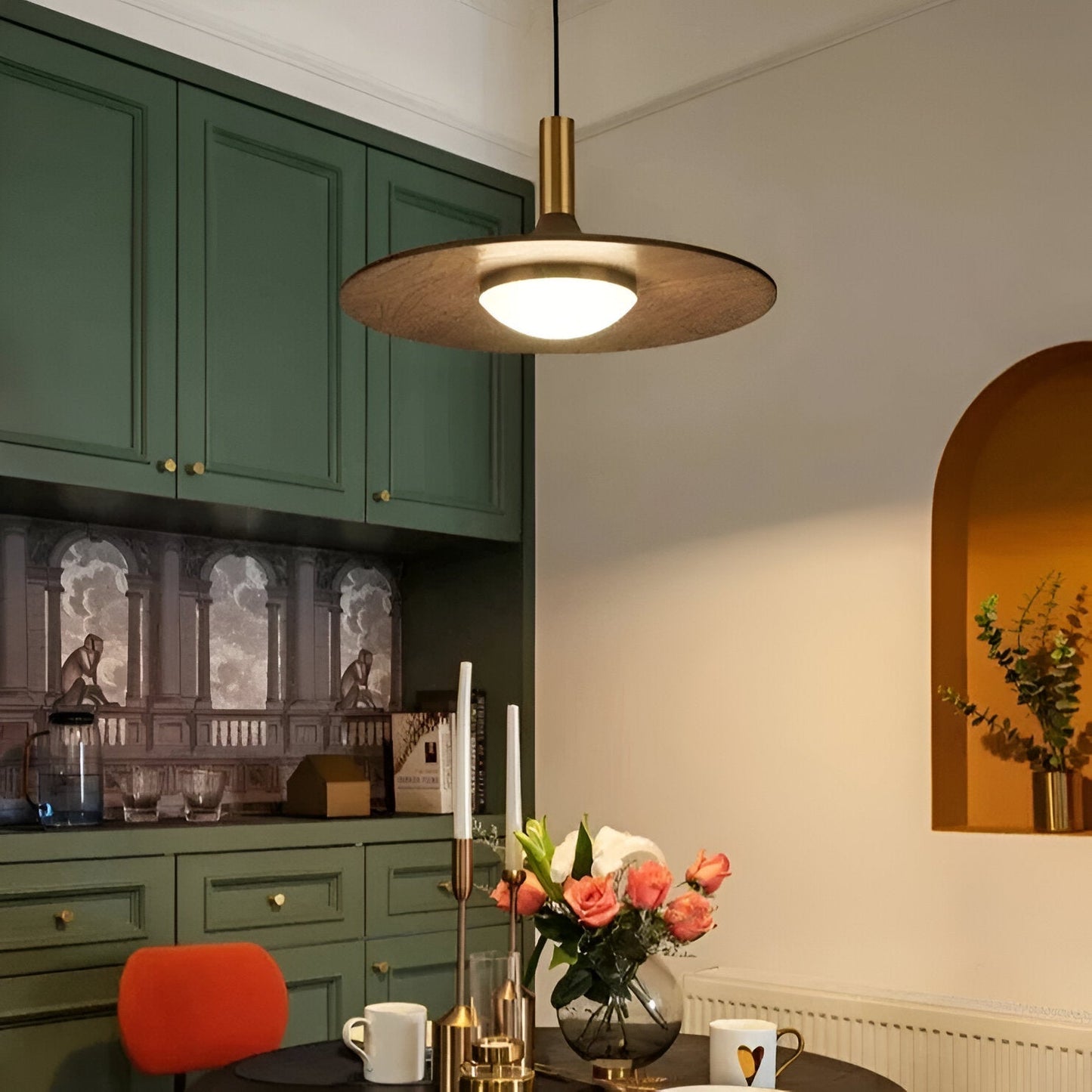 Nordic Walnut Wood Disc Pendant Light With Adjustable Cord