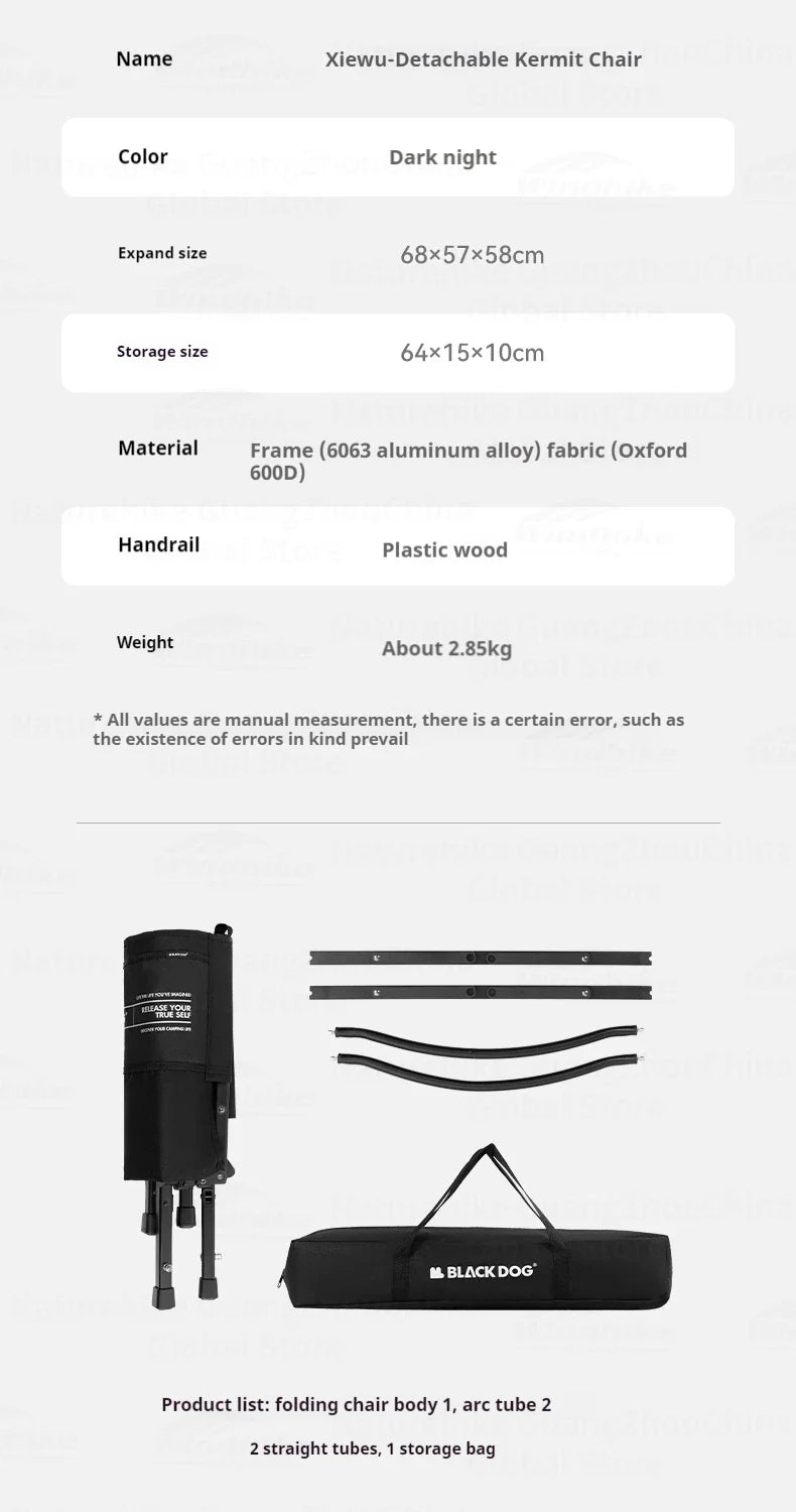 BLACKDOG Detachable Kermit Chair Portable Lightweight Detachable Seat Armchair Aluminum Alloy Outdoor Camping Fishing Folding Chair Load Bearing 120kg