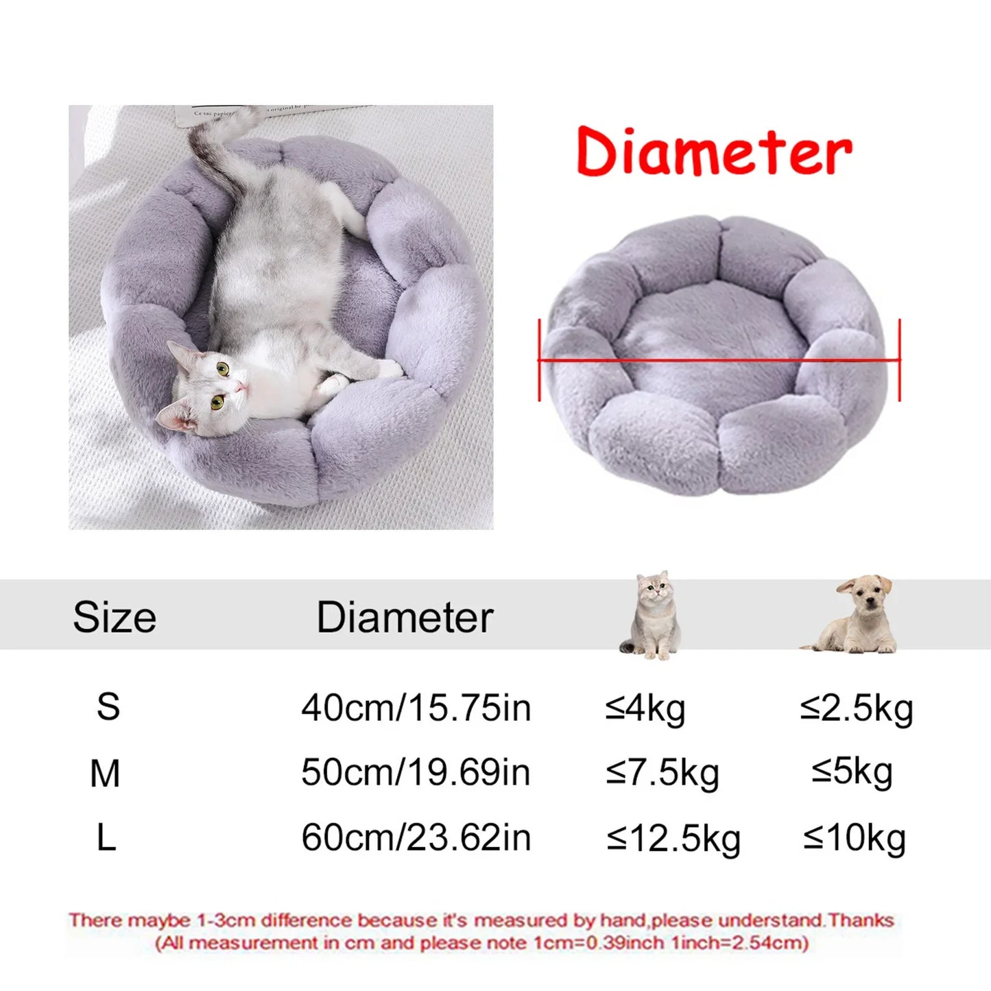 Round Plush Pet Bed for Dogs & Cats
