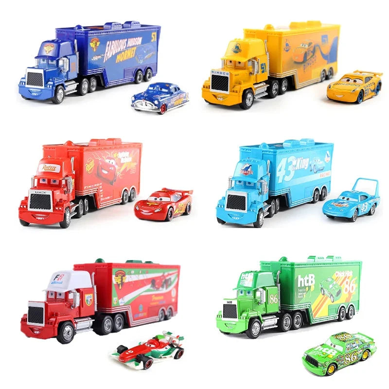 Disney Pixar Cars 3 Lightning McQueen, Jackson Storm, Cruz Ramirez, Hudson Mack Truck & Chick Hicks Toy Set