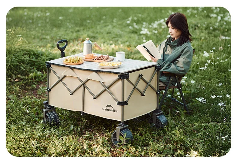Naturehike Multi-Terrain Gathering Cart Multifunction Foldable Camping Trolley Large Capacity Outdoor Cart Wagon Collapsible 360°