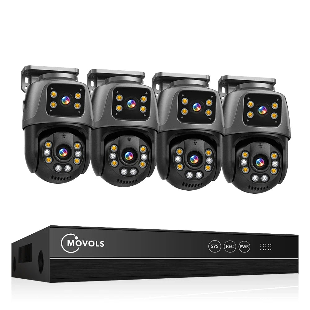 Movols 6MP XMEYE POE Surveillance System Dual Lens PTZ Two Way Audio POE Security Camera System 16CH NVR Video Surveillance Kit