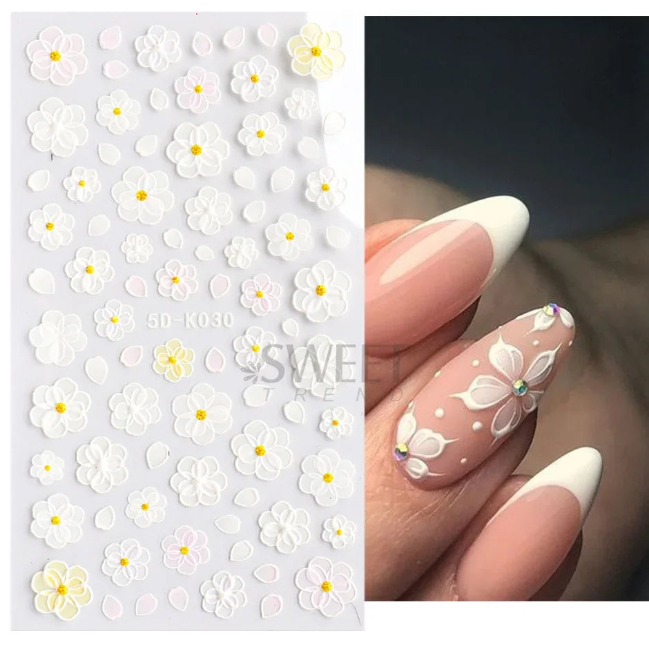 5D embossed flower nail stickers