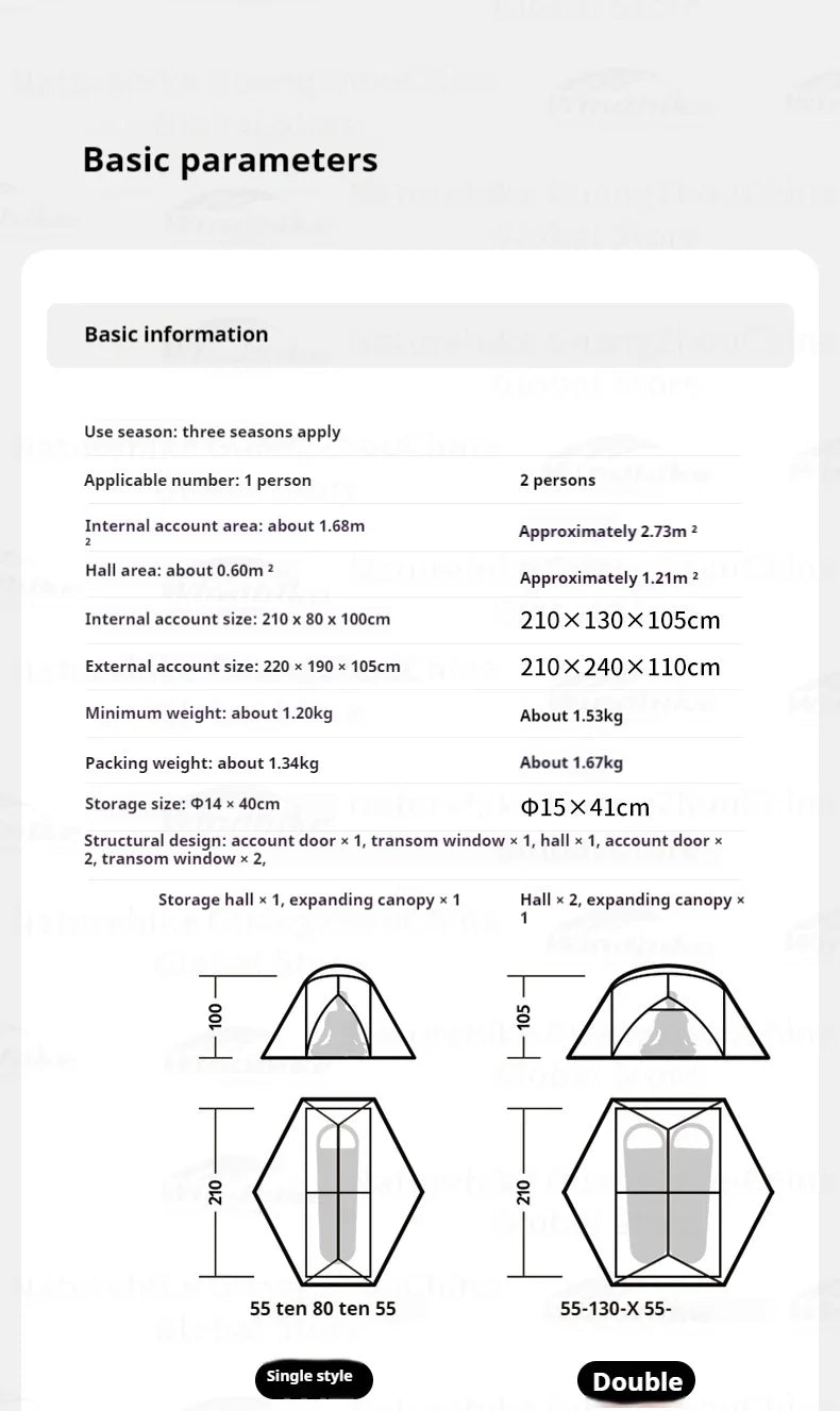 Naturehike MONGAR Series UL Tent Portable Ultralight 1 and 2 Person 15D Nylon Rainproof Expandable Canopy Double Layer Camping Outdoor Hiking Backpacking Cycling Tent