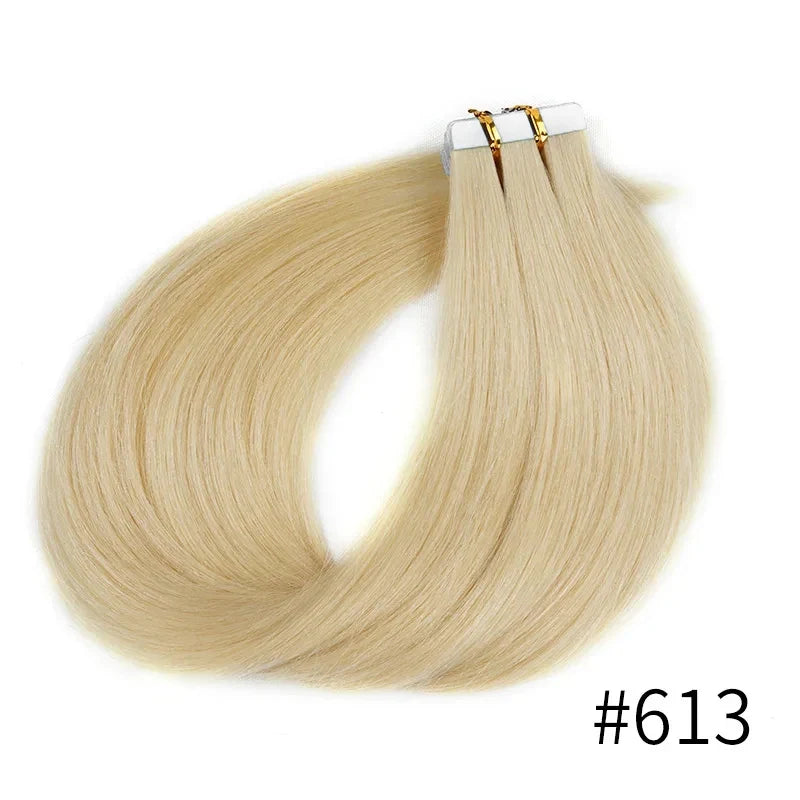 Brazilian Remy 100% Human Hair Tape In Hair Extensions Blonde #613 Straight PU Seamless Skin Weft Tape In 16-26 Inch 20P/40P/60P