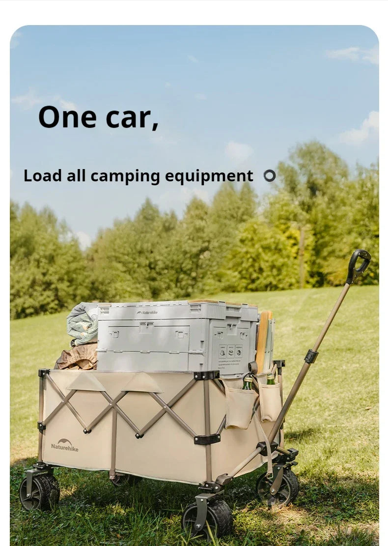 Naturehike Multi-Terrain Gathering Cart Multifunction Foldable Camping Trolley Large Capacity Outdoor Cart Wagon Collapsible 360°