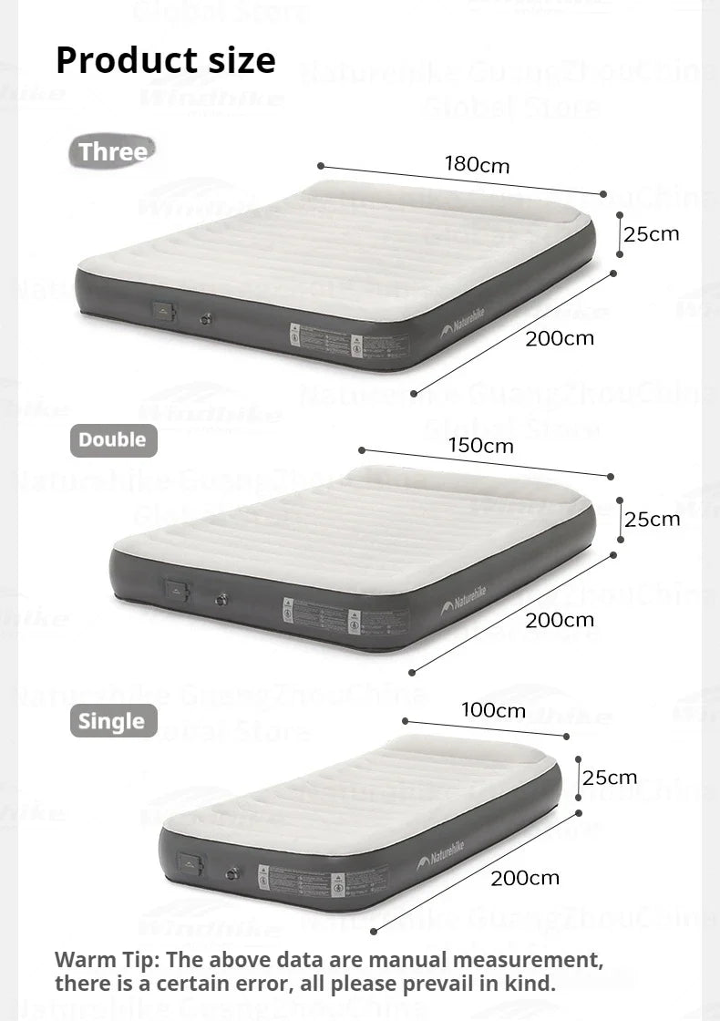 Naturehike Inflatable Bed With Build-in Air Pump Portable Lightweight 1-3 Persons Camping Luxury Sleeping Bed PVC Inflatable Thicken Pad Travel