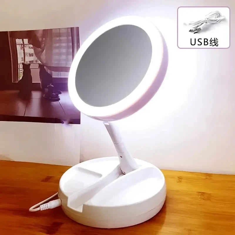 Makeup Mirror with Light – LED Vanity Mirror, 3 Light Modes, USB Charging, 360° Rotation & Storage Base